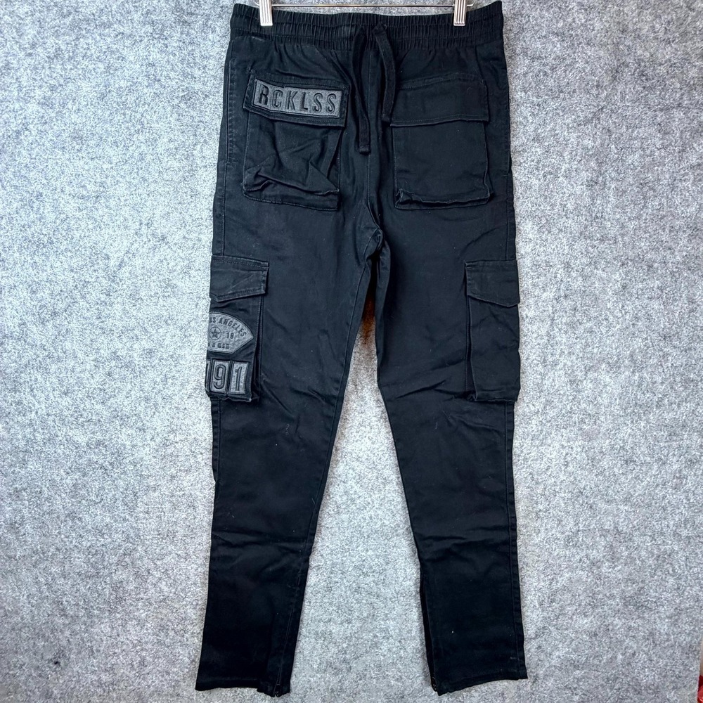 Young & Reckless Pants Mens Small Black Cotton Stretch Cargo Pockets Grunge 90s